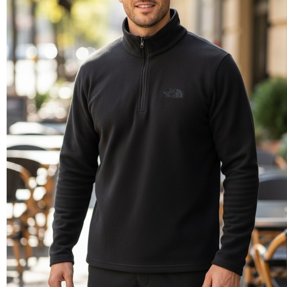 Mens Charcoal Grey Fleece Quarter‎ Zip Pullover Mock Neck Long Sleeve Jacket